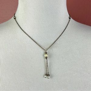 Vintage .925 sterling silver and mother of pearl tassel necklace